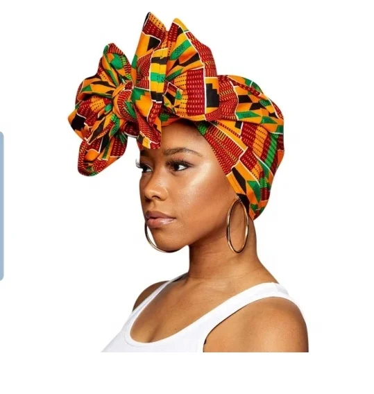 

Ankara Headwrap long hair Head wrap Turban Scarf Dashiki African print Kente, Orange green kente