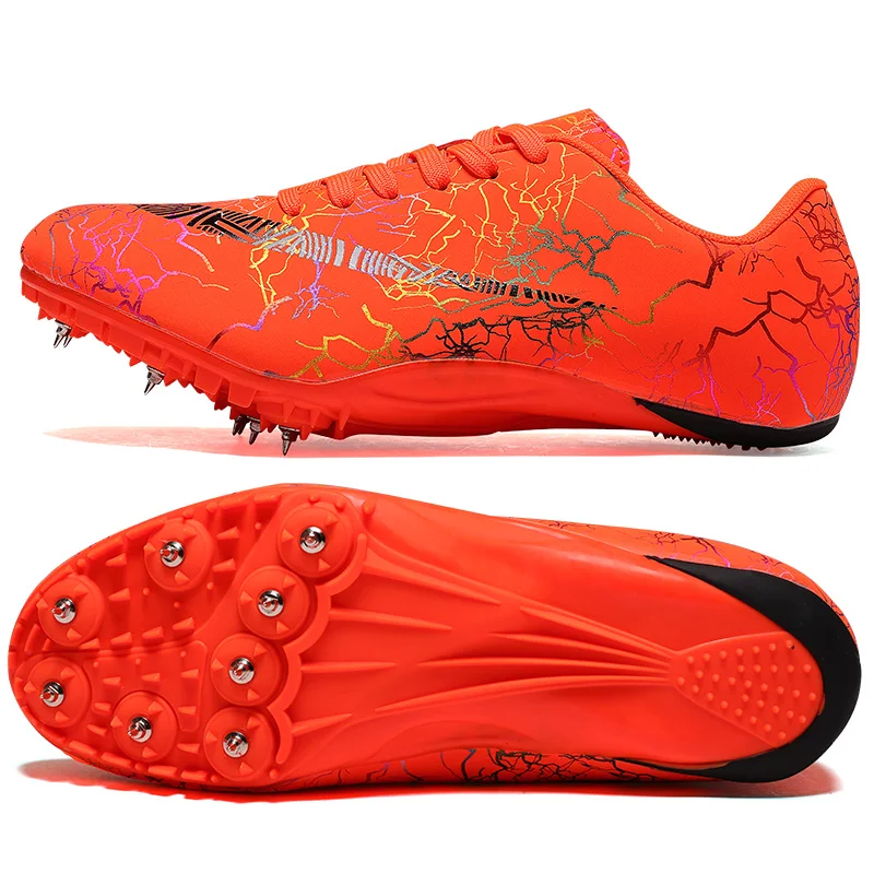 

Sepatu Lari Spike Original Quality Wear-resistant Sports Shoes Sneakers Rubber Men Spike Running Shoes, Orange, green, black