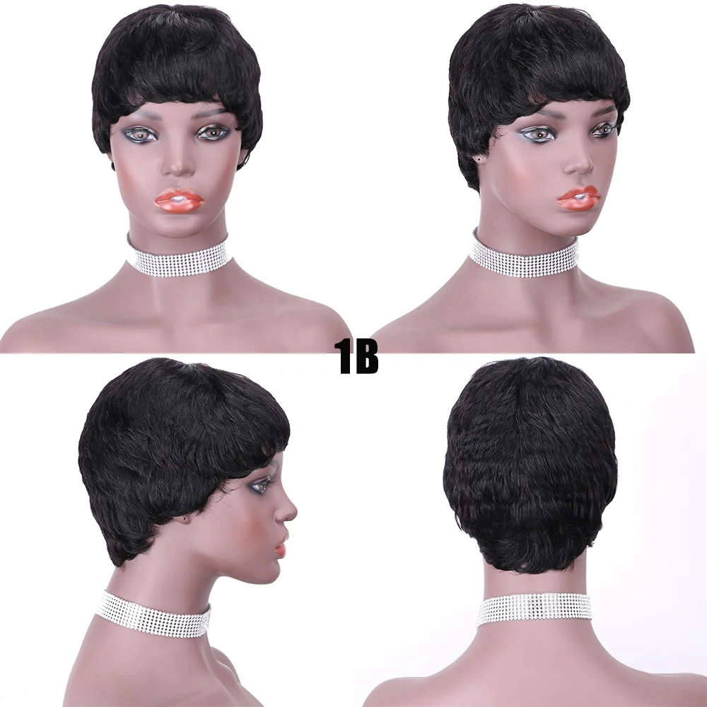 

Wholesale Pixie Cut Bob human Wig Brazilian Remy Hair Human Hair Wigs For Women Ombre Color Full Machine Made Wig With Bang
