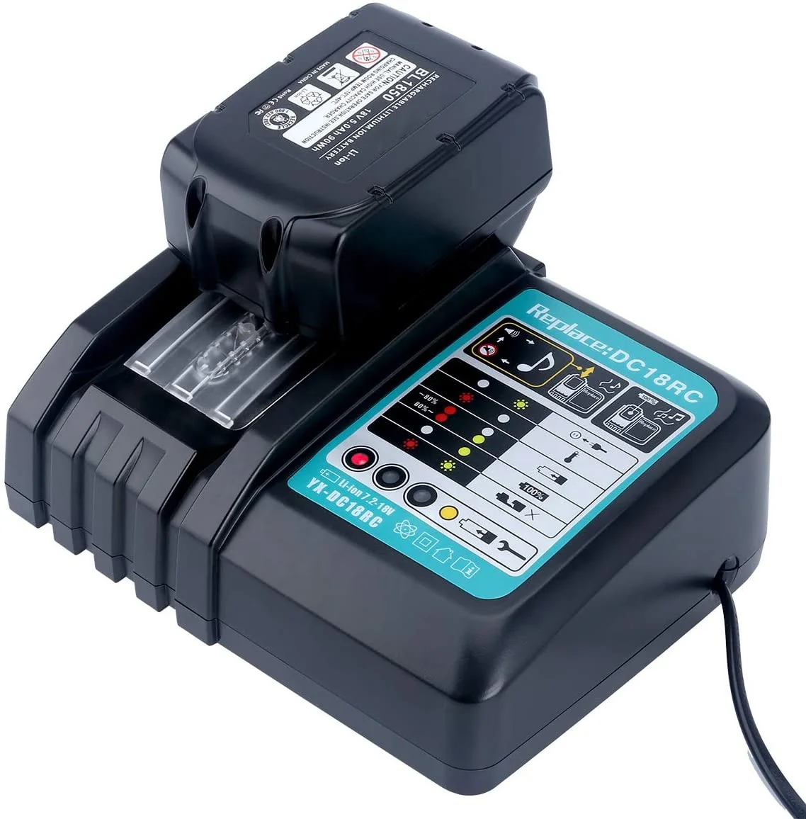 

Power tool battery charger For makitas DC18RC BL1830 BL1830 charger 14.4V to 18V charger, Black