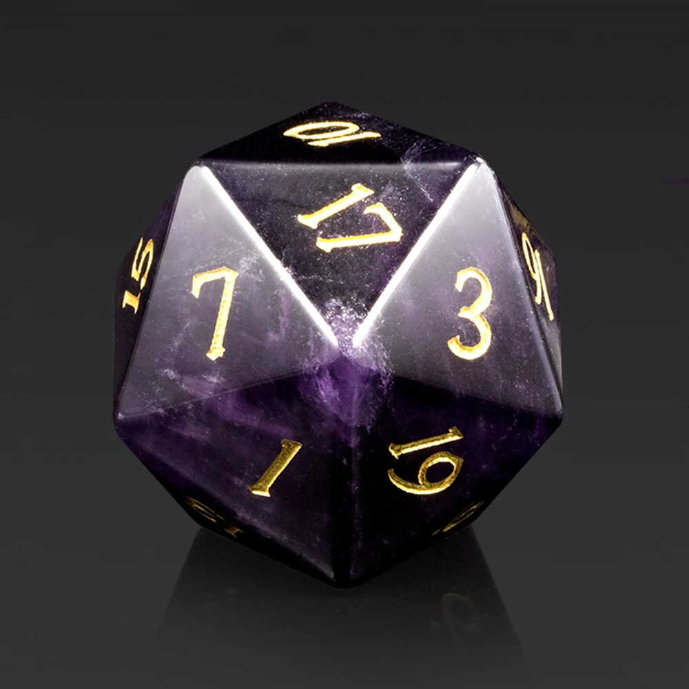 

Factory Wholesale Amethyst Gem Dnd Dice Polyhedral D20 Natural Stone Dice D&D Gemstone 20 Sided Dice Set Amethyst for Board game