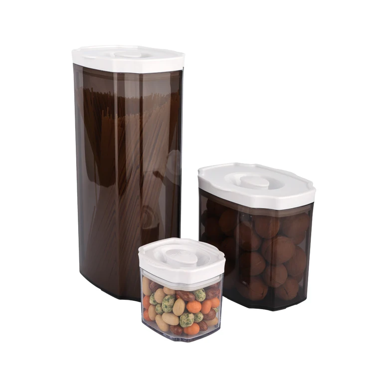 

Popular 3 Pieces Kitchen Organizers Airtight Plastic Cereal Container Food Storage Containers Sets Pantry Storage Containers, Brown