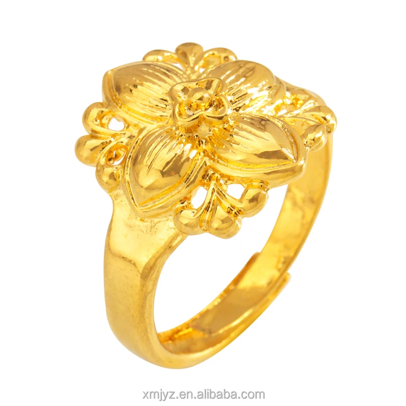 

Foreign Trade Cross-Border Supply Hot Sale Ins Wind Open Ring Fashion Brass Gold-Plated Big Flower Ring