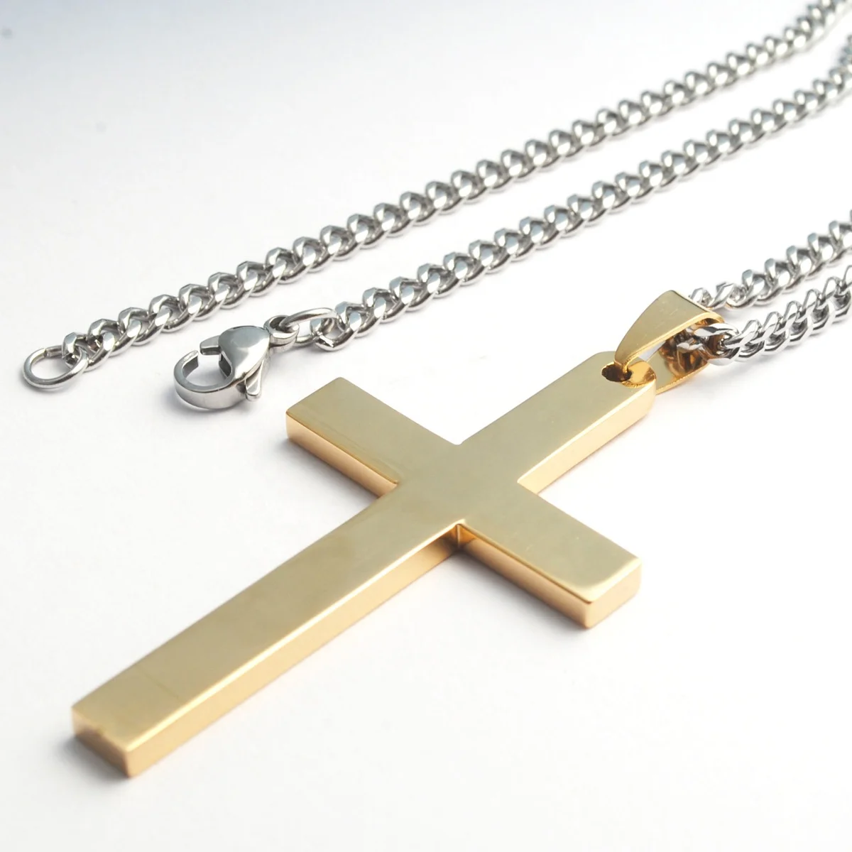 

Hot Sale silver/gold/black color christian religious gift hot sale simple classic stainless steel cross pendant with chain