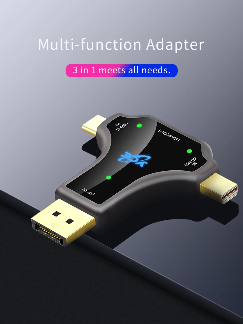 Patented Product 4 port 3-In-1 Multi-Function USB Hub DP Mini DisplayPort Type C To HD Adapter