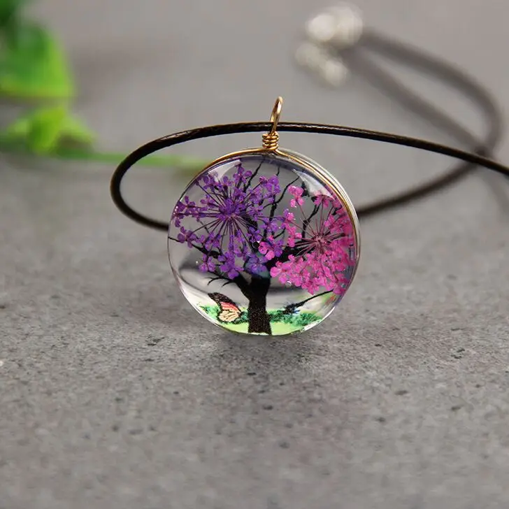 

SC Creative Life Tree Jewelry Necklace Transparent Resin Glass Ball Real Dry Pressed Flower Necklace Pendant Necklace for Women