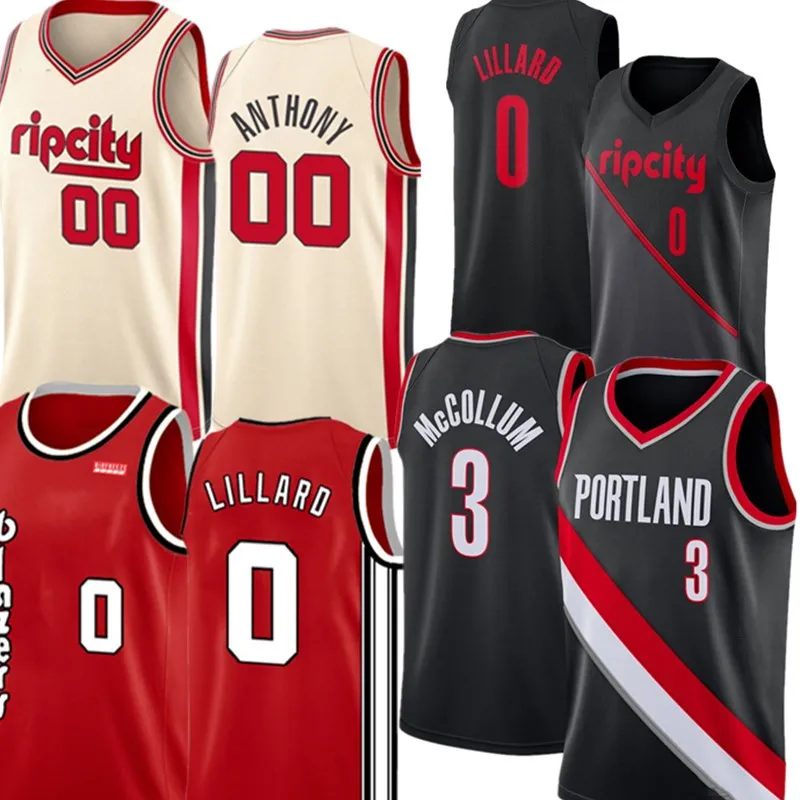 0 Damian Lillard 00 Carmelo Anthony Jersey 3 C.J. McCollum Basketball Jerseys Embroidery Logos