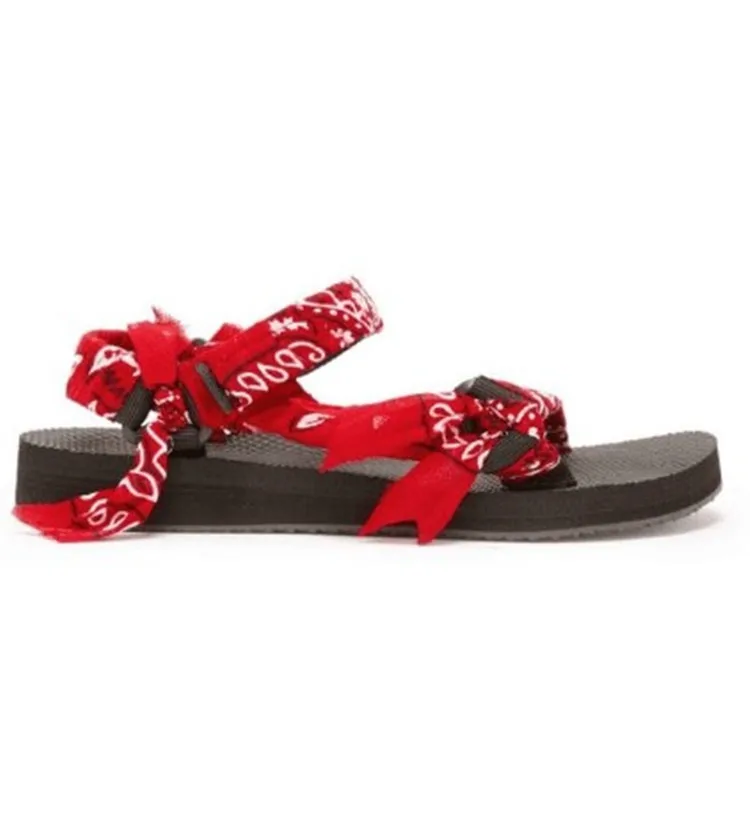 

Women Thick Bottom Bandana Flat Sandals Soft Sole Open Toe Beach Slides, Black white red blue