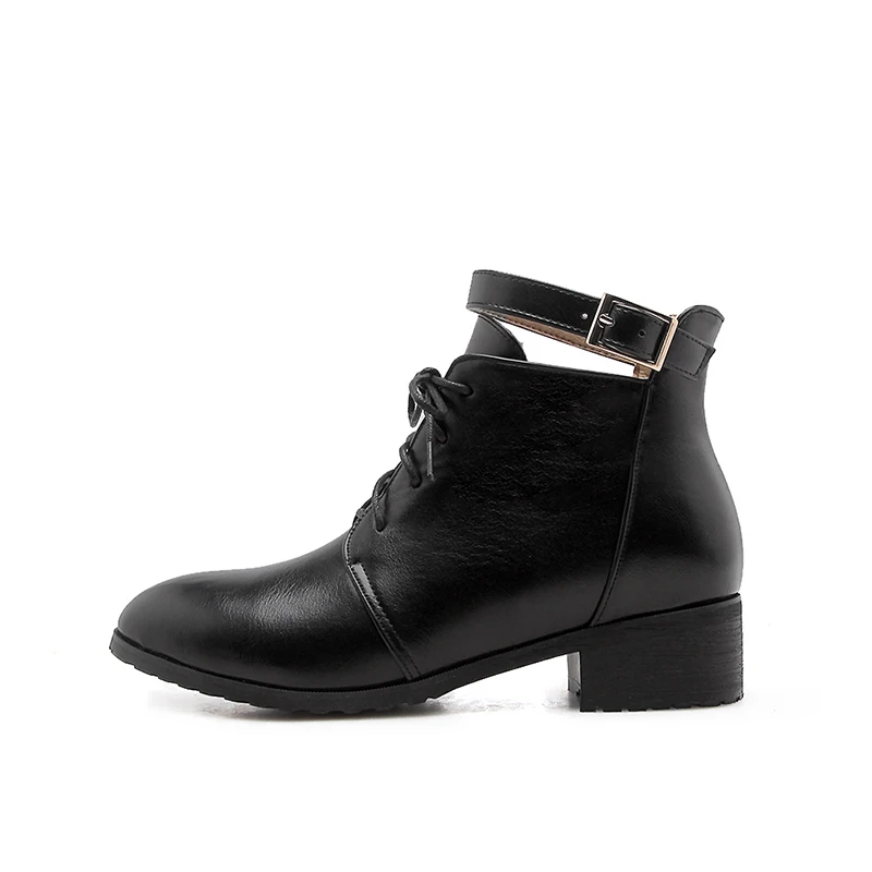 

Autumn and winter new leisure round head Belt buckle Lace-up women's boots