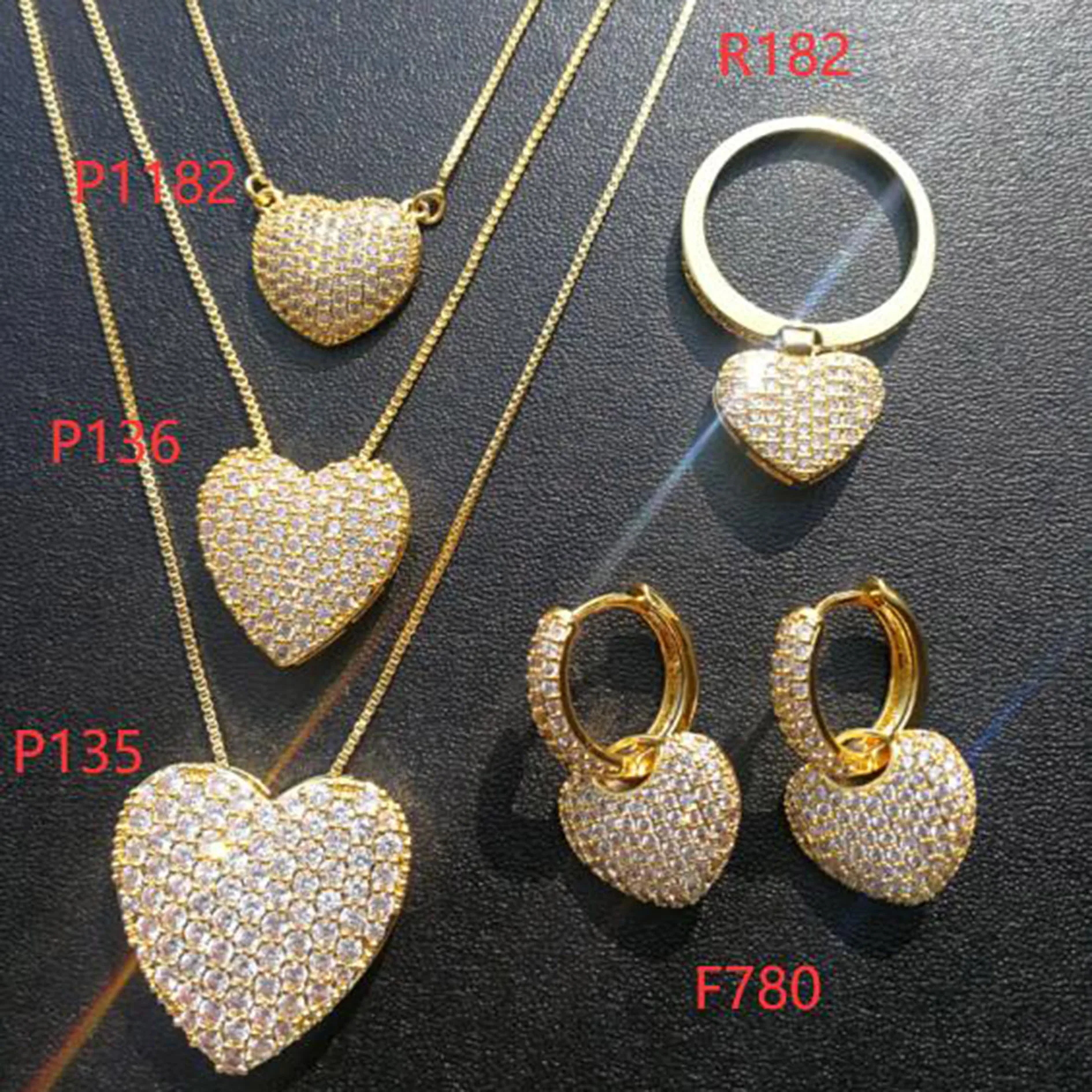 

gold plated bridal heart diamond earring necklace jewelry sets
