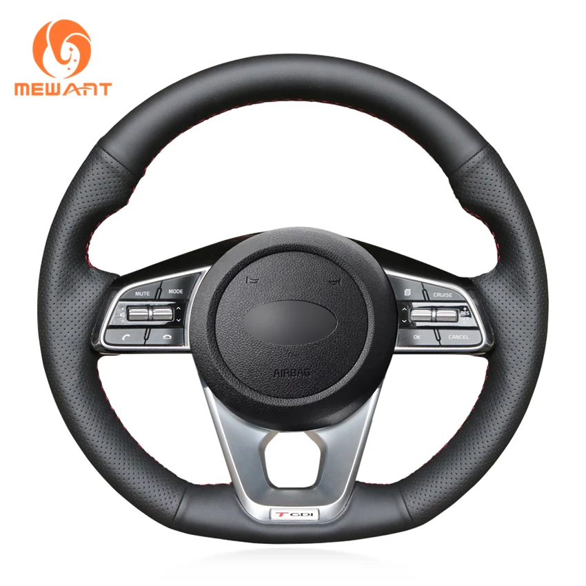 

D Shape Hand Sewing Black Artificial Leather Steering Wheel Cover for Kia K5 Optima Cee'd Ceed Forte 2019