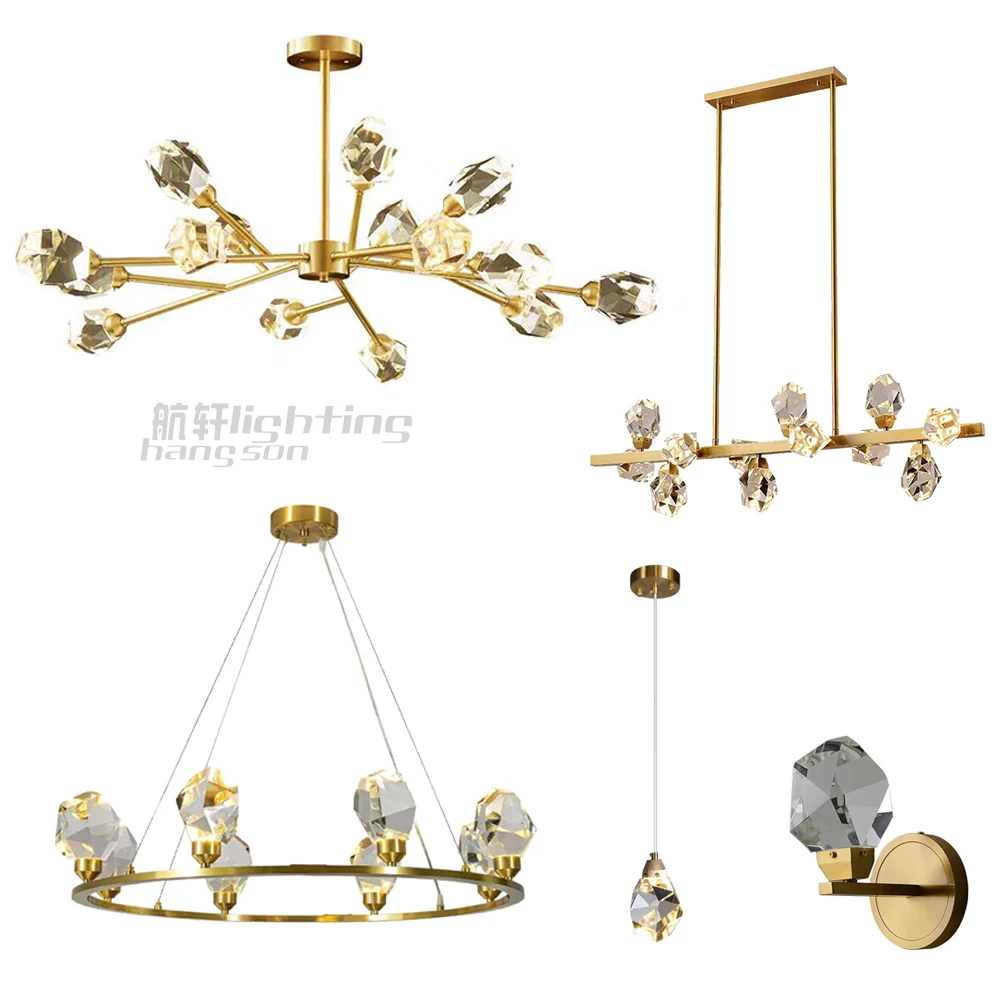 modern hanging fixture home decoration pendant lamp brass gold  K9 crystal luxury chandelier