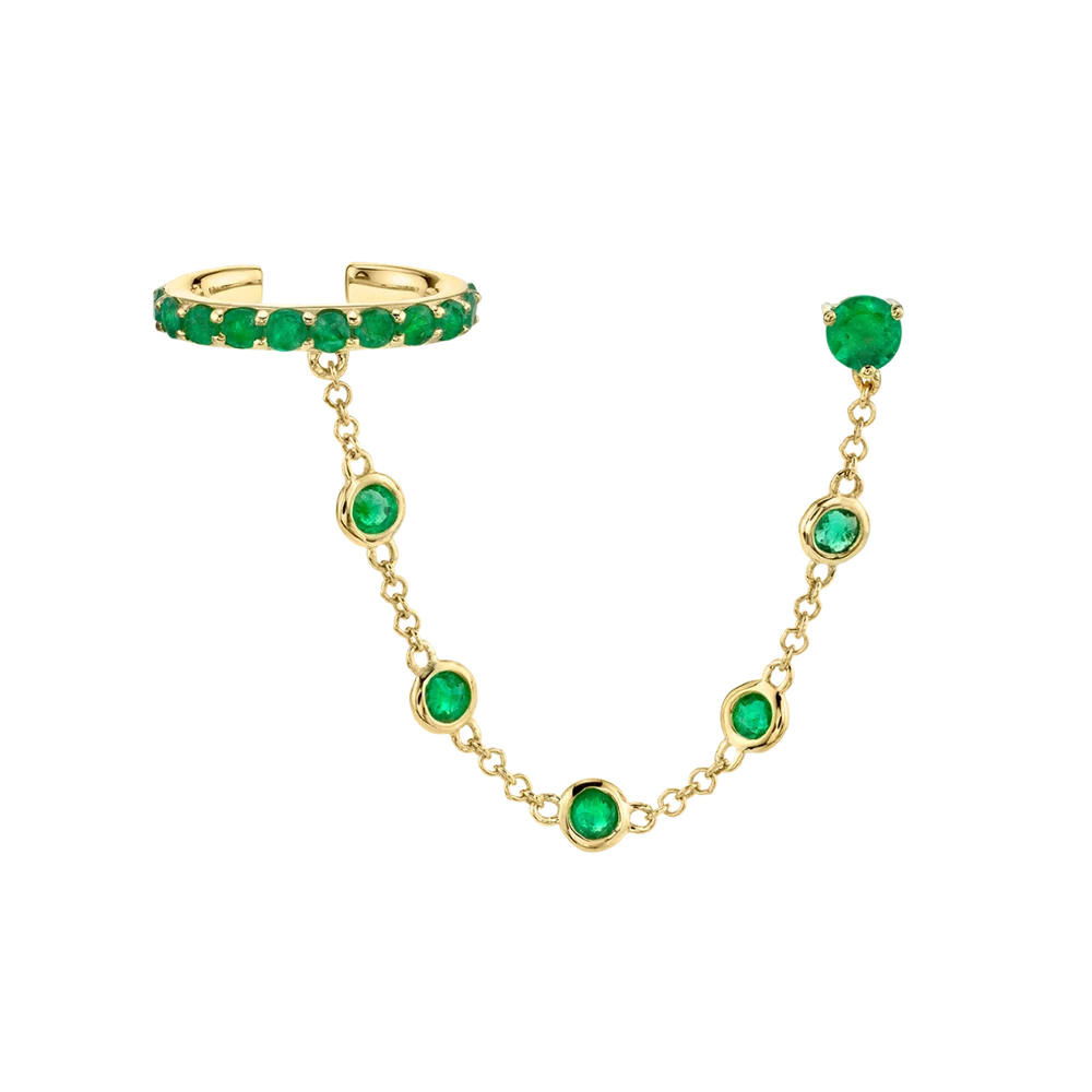 

cz station link chain ear stud with cuff red green white colorful cz tassel earring, Picture