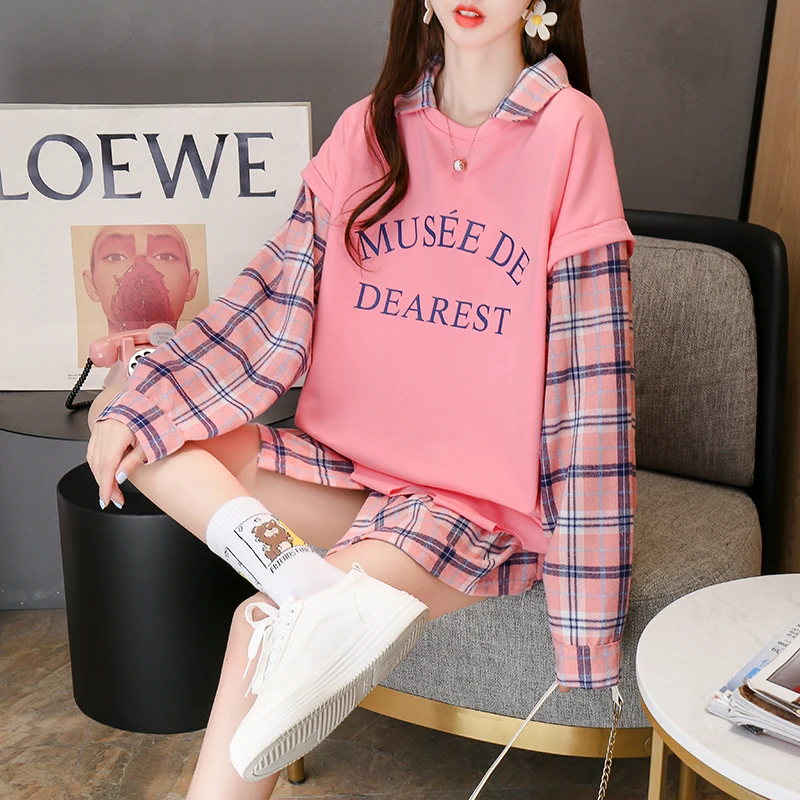 

Real shot 13 cotton 87 polyester fiber David clothes plus velvet thicktwo-piece sweater fashion Korean loose coat