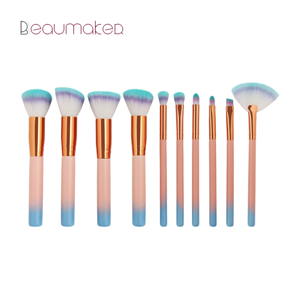 

Beaumaker 2021 Amazon Hot Selling Ten Pieces Pink Blue Gradient Make Up Brush Maquillaje Beauty Tools Wholesale