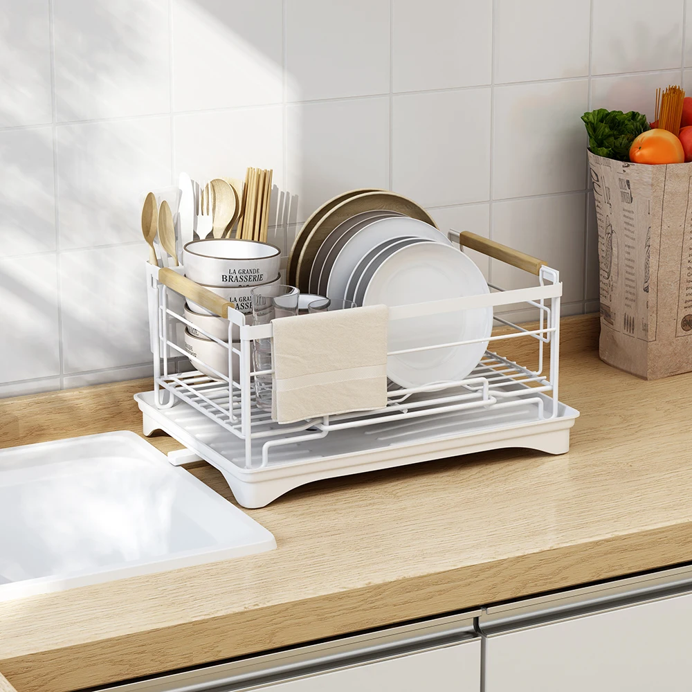 

New upgrade Stylish Kitchen storage holder Dish drying rack Stainless steel Bowl storage rack with drain, White / black