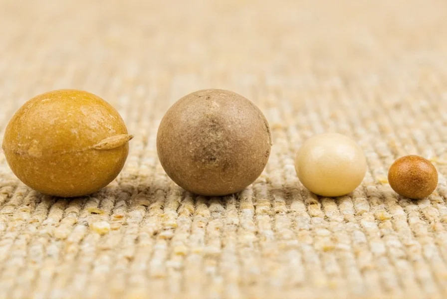 Close-up comparison of mustard seed size versus other common seeds in biblical times