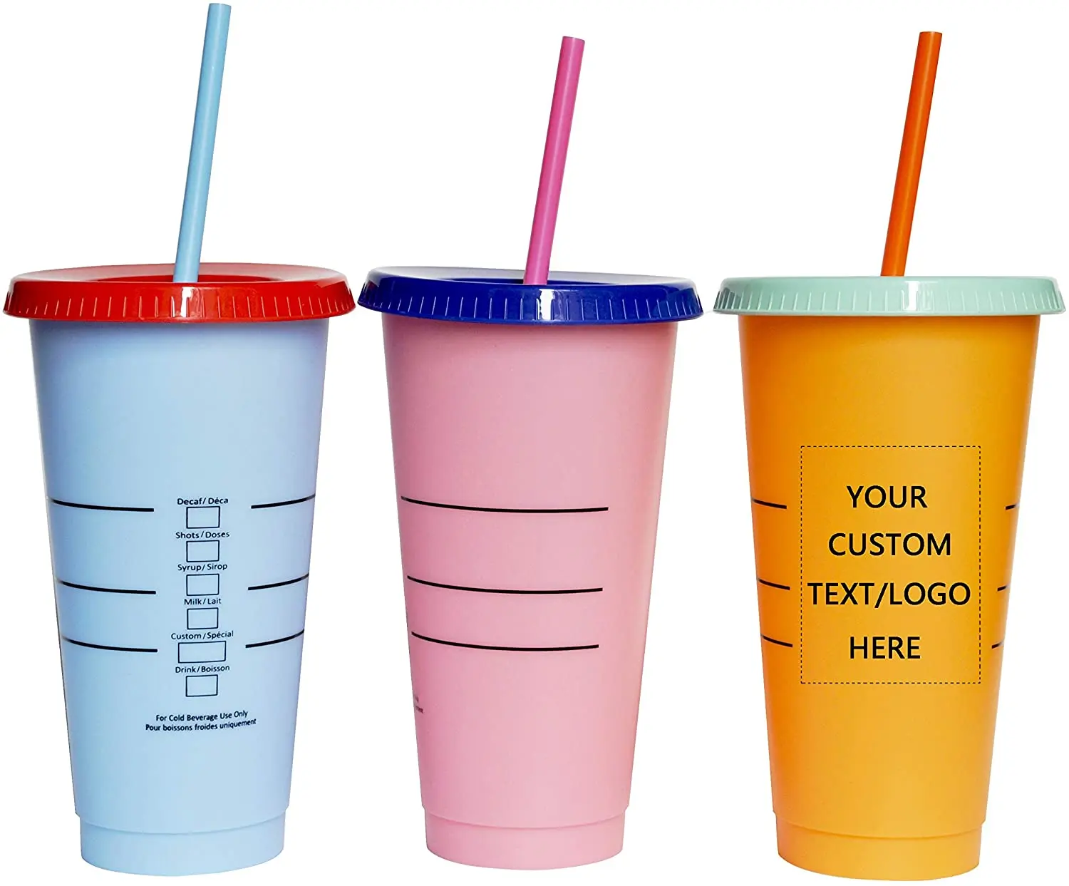 

24oz710ml cold color changing plastic PP cup tumbler with lid and straw with different color cups