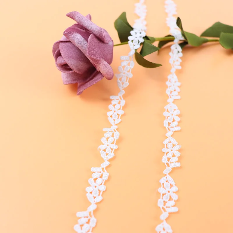 

Embroidery white milk silk chemical lace trim narrow flower lace trim water soluble lace trim with reasonable price, Accept customized color