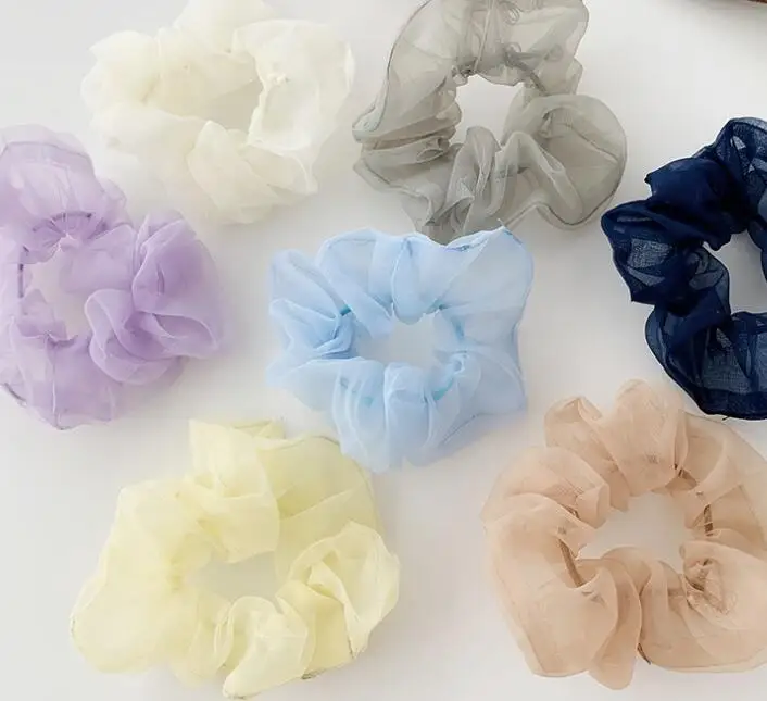 亚马逊热风格丝绸可能聚酯透明纱 scrunchie