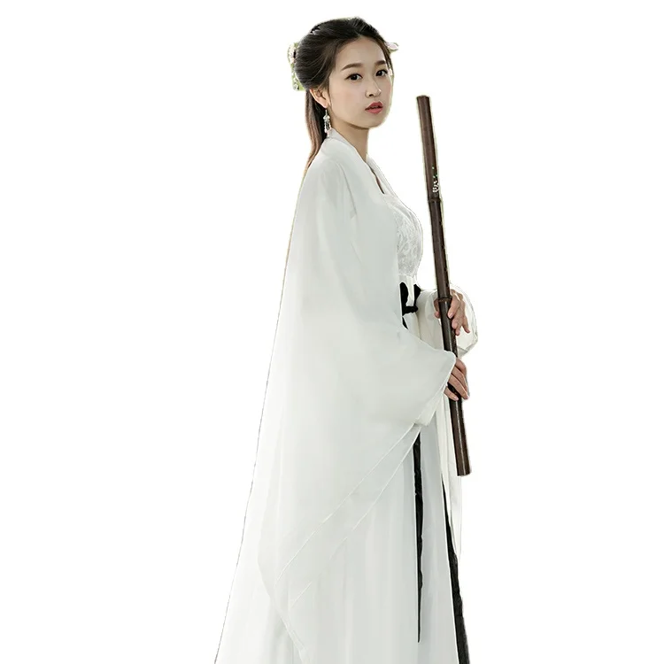 

Classic Antiquity White Women's Little Dragon Clothes Ancient Chinese Hanfu Zither Female Dress Performance Bodysuit Costume, As the pictures