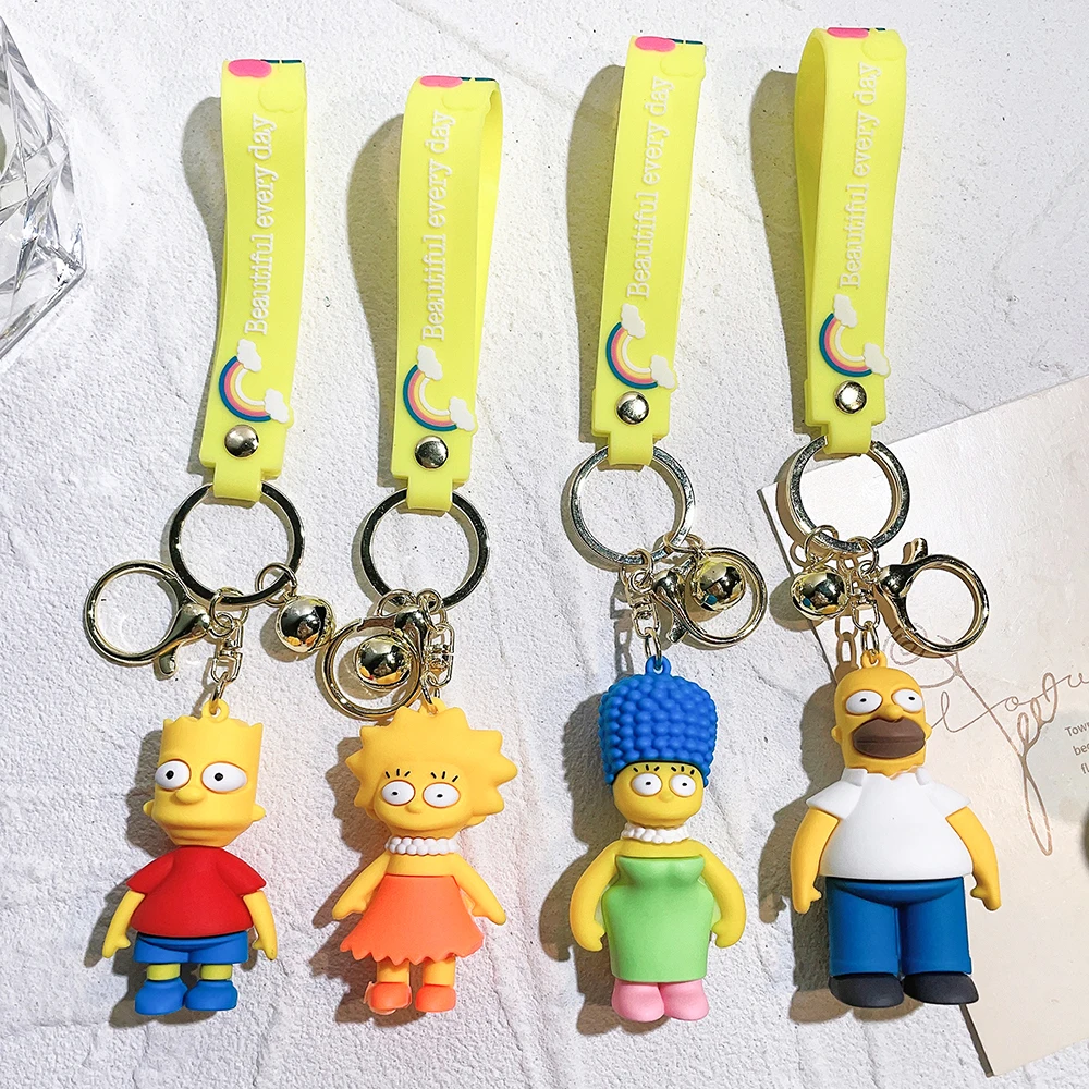 

3D PVC Silicon Keychain Key Ring The Simpsons Season Marge Simpson Family Homer Nelson Bart Kids Decoration Gift LC241