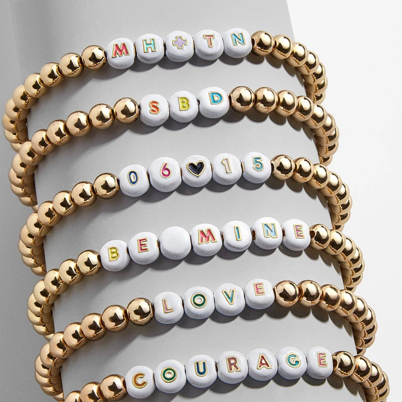 

2020 trendy custom stretch bracelet gold beads initial letter bracelet