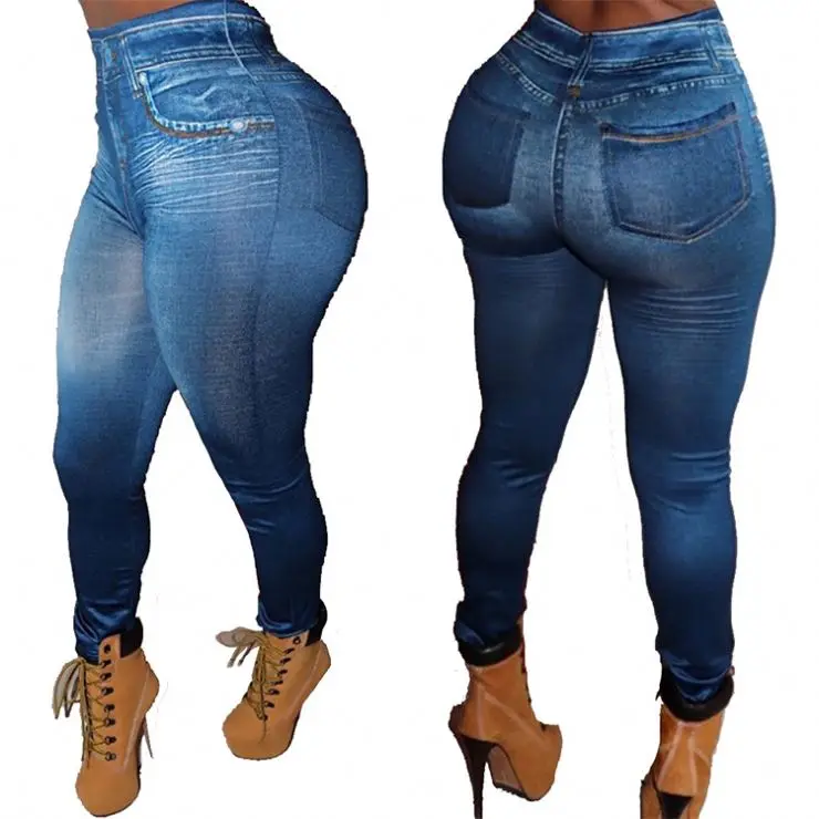 

1019M413 new denim jeans pattern print casual pencil pants Fashion Women Clothing Leggings
