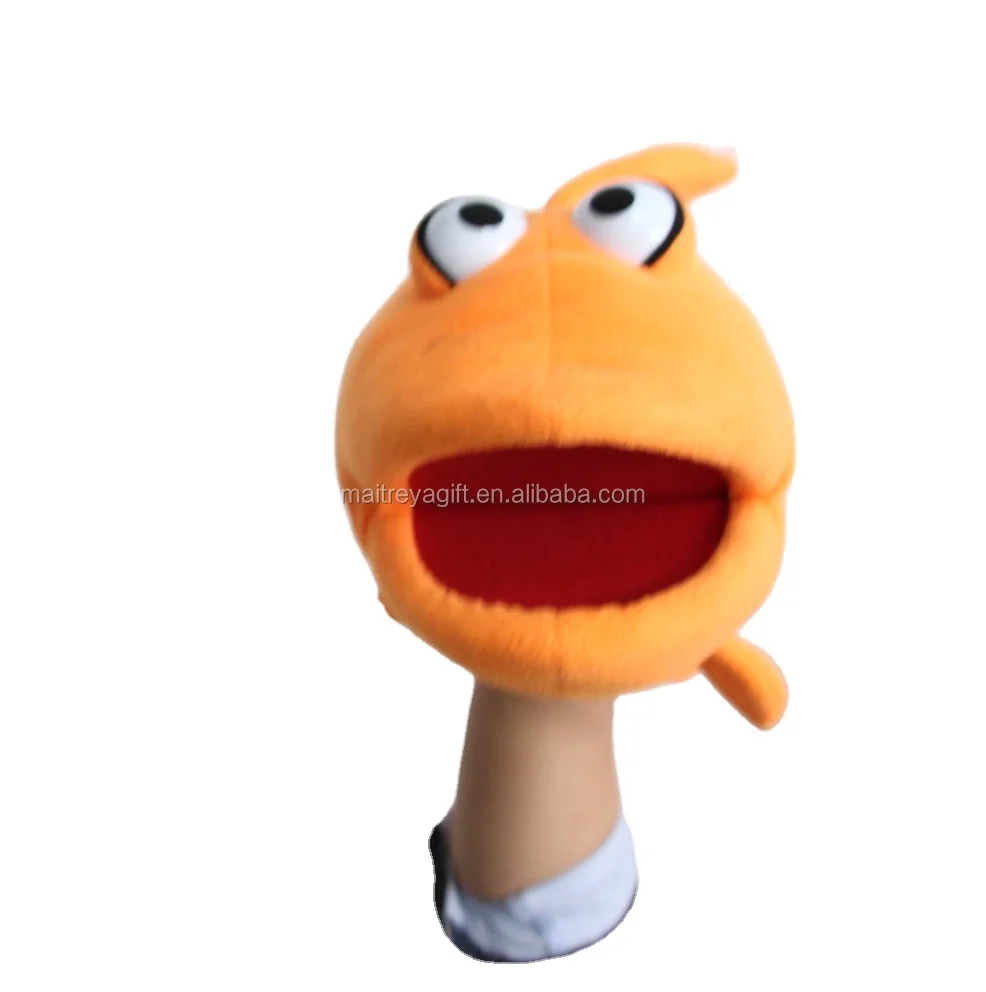 Custom funny soft stuffed animal,orange goldfish hand puppet toy