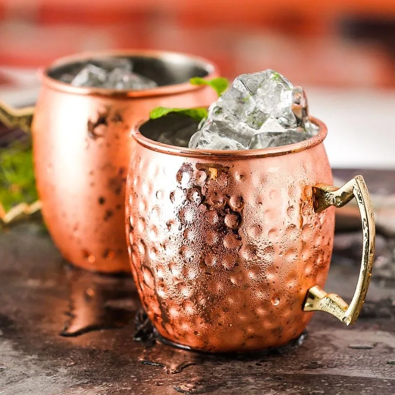 

Hot Sale Stainless Steel Coffee Cup Copper Pure 16Oz Mull Hammered Moscow Mule Mug, Copper,silver