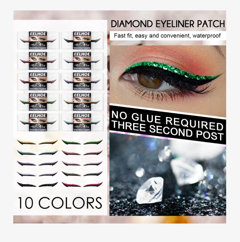 

2021 diamond glitter eye liner eyeliner eyelash stickers eyelashes with eyeliner thin sticker, 4c printing,