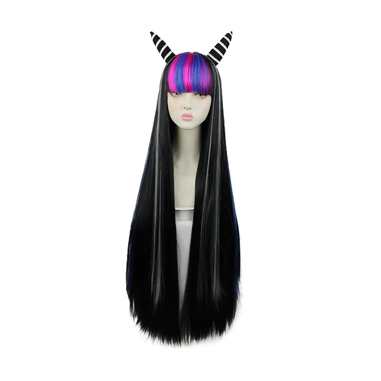 

Wholesale 100cm Long Black And White Mixed Color Danganronpa Mioda Ibuki Anime Synthetic Hair Cosplay Wigs For Women, Custom