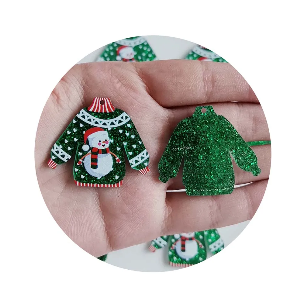 100pcs Wholesale Acrylic Christmas Charms Shiny Christmas Sweater Snowman Resin Planar for Earring Pendant Diy New Year Jewelry
