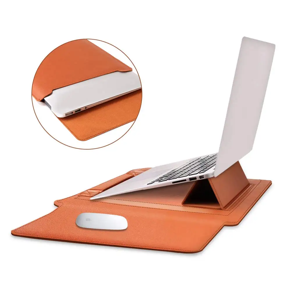 
4 in 1 Leather Bag + Power Case + Cable Tie + Mouse Cover Foldable Invisible Adjustable Portable Laptop Stand 