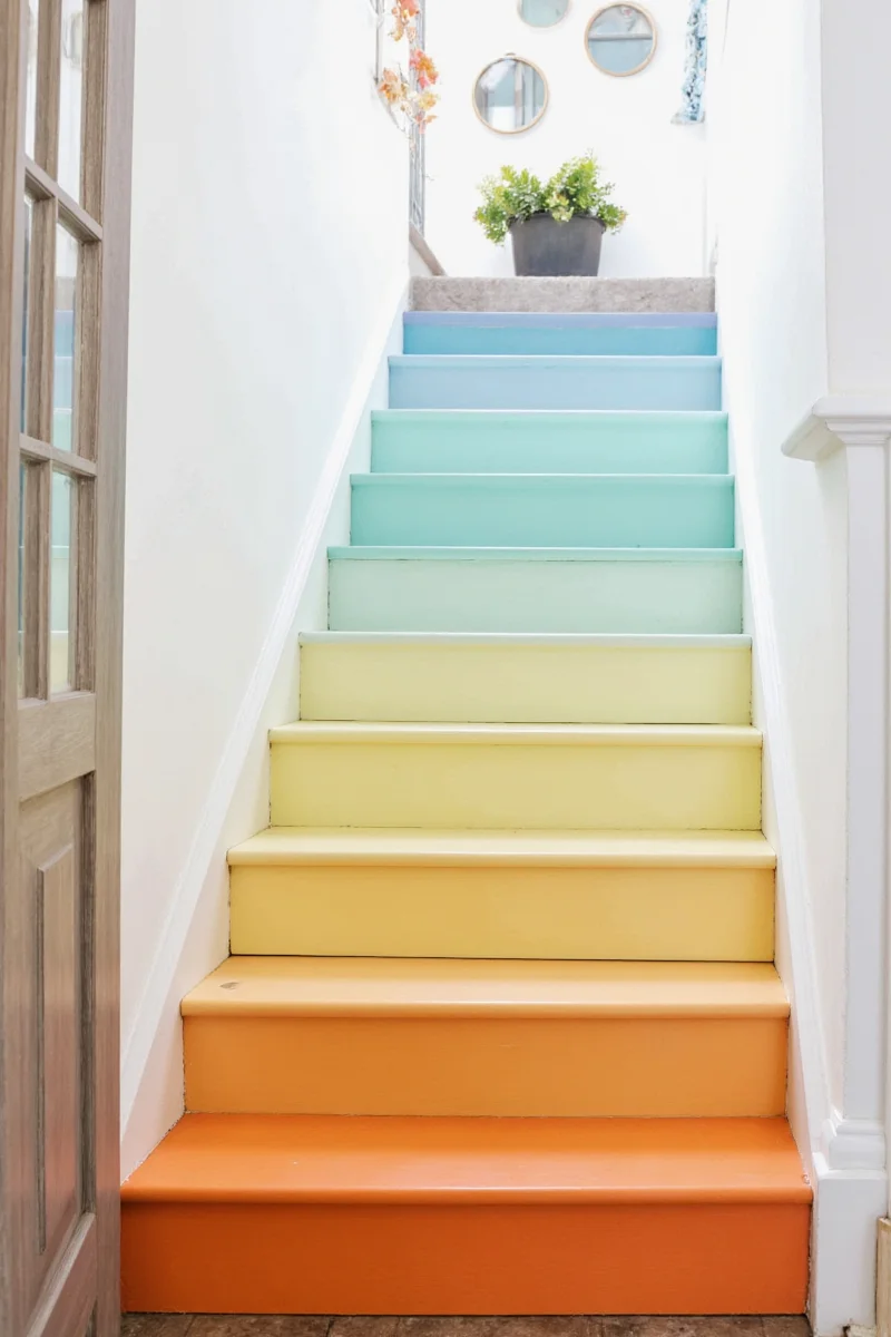 Checkerboard pattern on wooden stairs