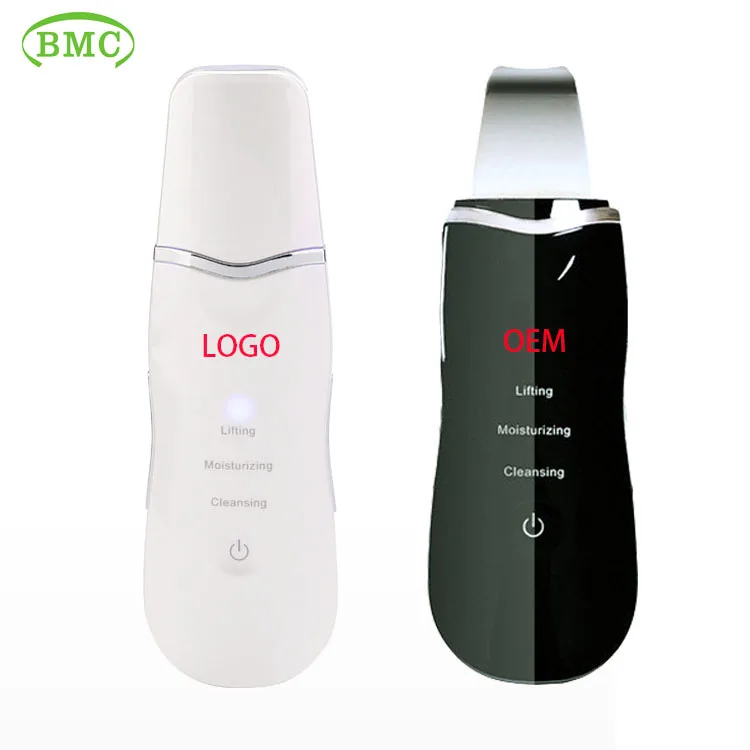 

waterproof lcd charging rechargeable portable wireless face peeling derma sonic facial professional ultrasonic skin scrubber, Black/white