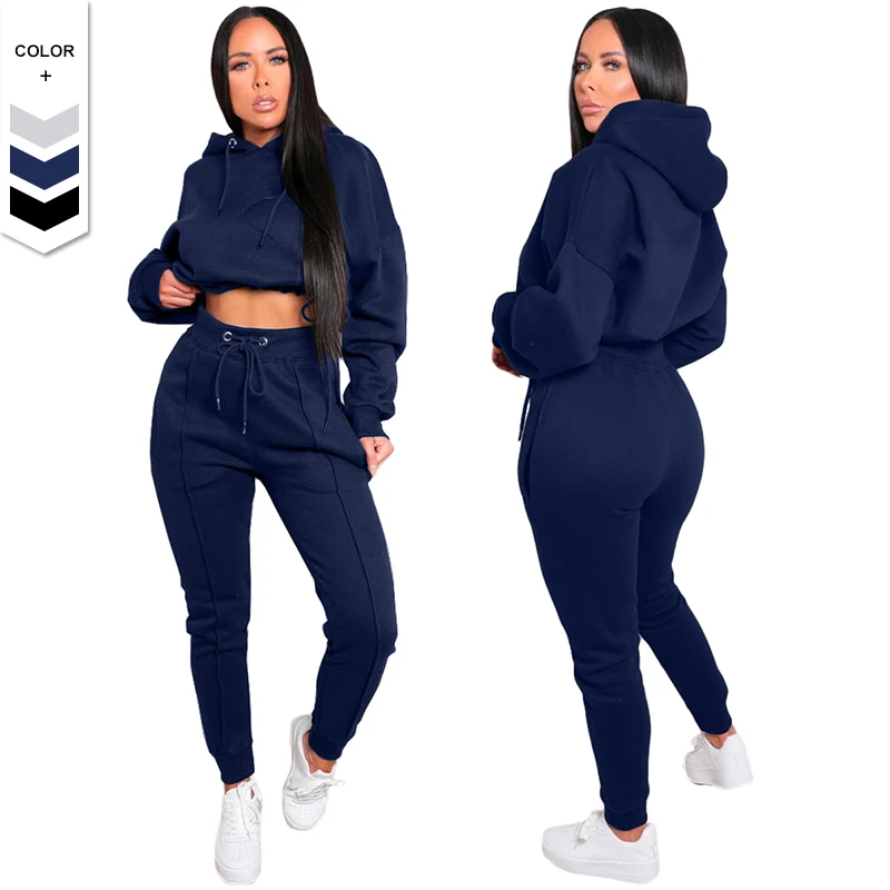 

Trendy Design Sport Suit Woman Fitness Long Sleeves Slim Fit Hoodie Set Adjustable Drawstring Ladies Active Wear Sets
