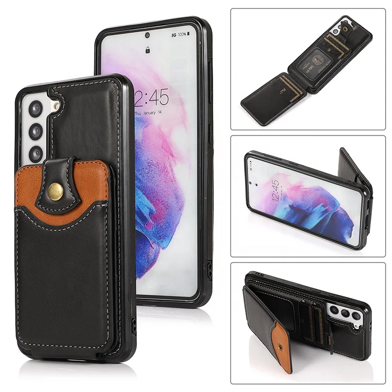 

High Quality magnet buckle credit card holder pu leather tpu phone case For Samsung galaxy S21, Multi-color, can be customized