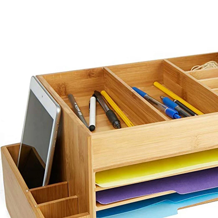 
Eco friendly bamboo box file storage desk file organizer with 16 compartments for office 