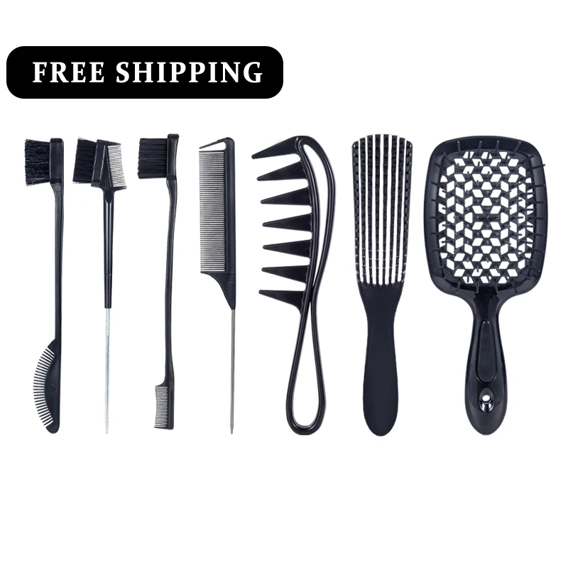 

Free Shipping Wholesale Factory woman salon professional edge brush parting comb Curly Hair Detanglinghair brush set