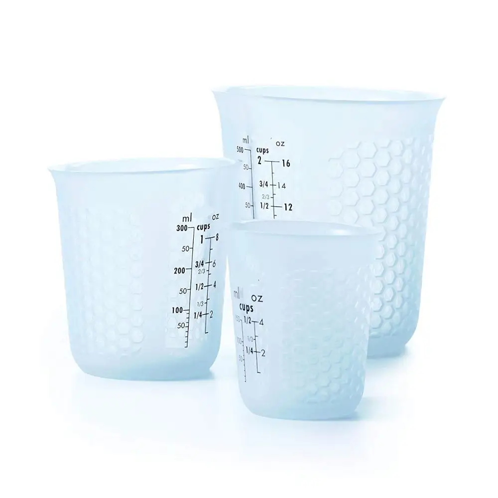 

Set of 3pcs Silicone Measuring Cups for Resin Non-stick Mixing Cups Glue Tools Flexible Squeeze and Pour Measuring Cup, Clear or any pantone color