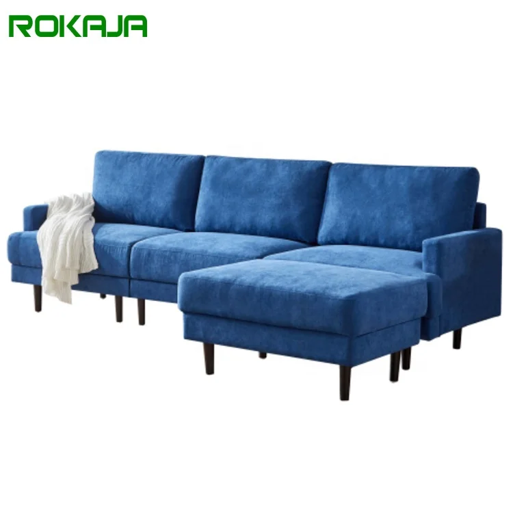

USA Stock Modern Furniture Blue Couch Living Room Sofas Set Free Shipping Fabric Sofa With Chaise