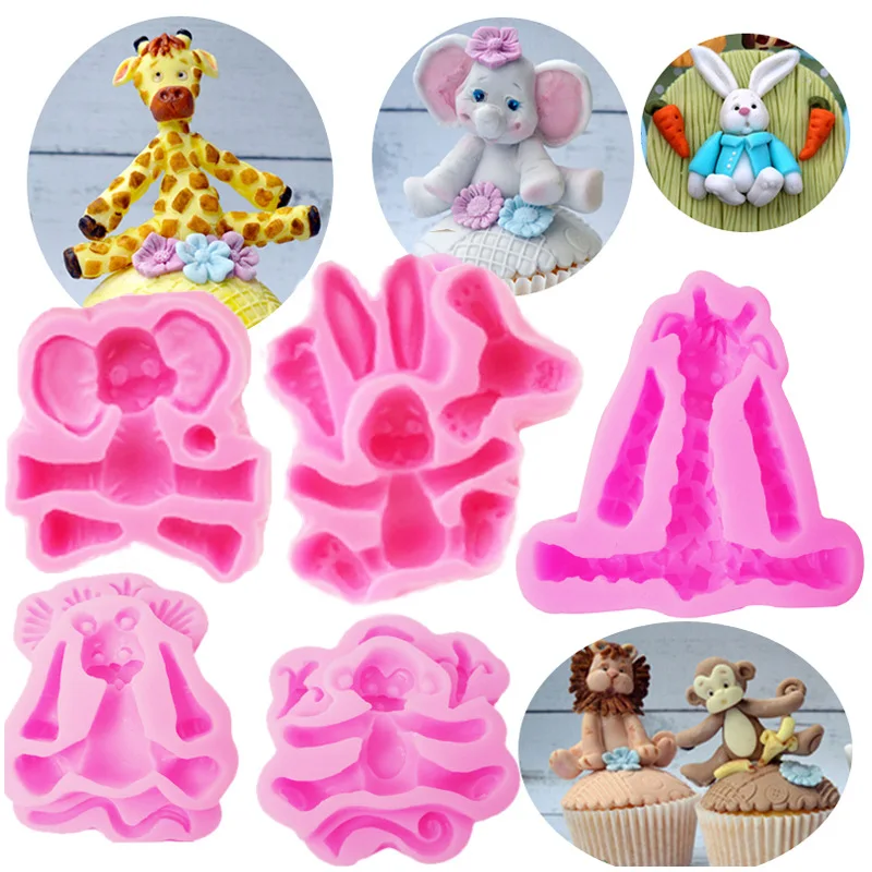 

Forest Animal Lion Elephant Monkey Giraffe Rabbit Silicone Fondant Molds for Baking Pastry Cake Tools Mould Bakeware 3d Crafts