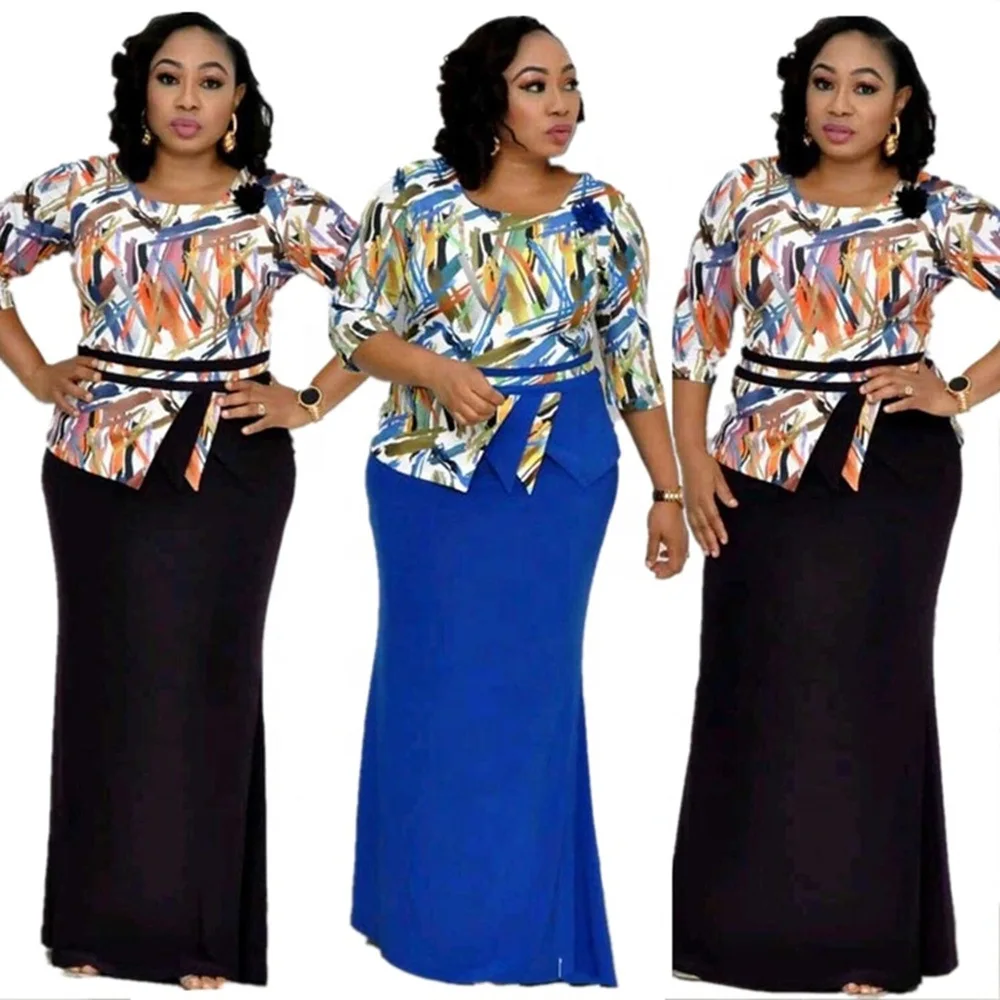 

5XL African Mother Plus Size Printed Long Dresses women's business dress Office Wear Turkey Women Office Dress, Picture color