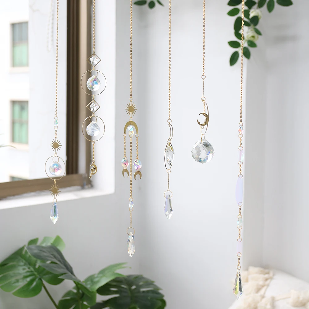 

Artilady Colorful Crystal Stone Wall Ornaments Wind Chimes For Garden Room Decoration