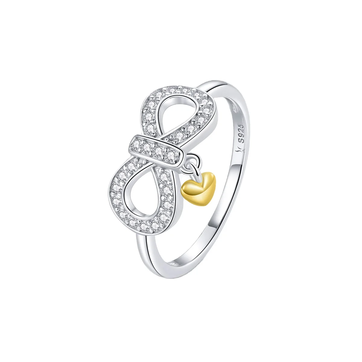 

New Type Exquisite 925 Silver Gold Plated Heart Pendant Zirconia Ring