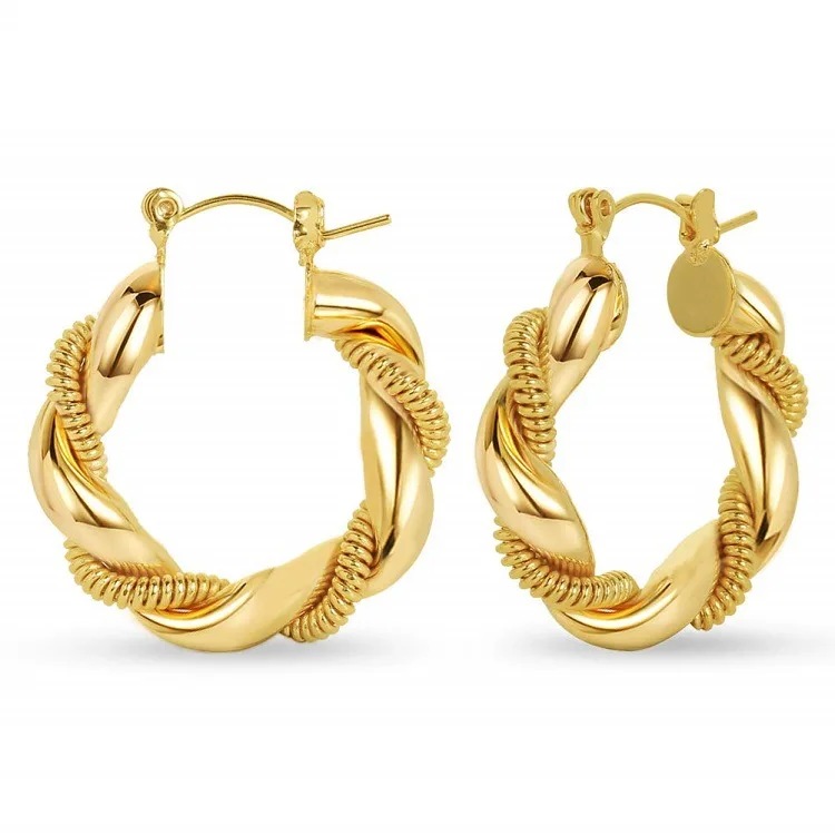 

Wholesale Custom PVD Plated 18K Gold Stainless Steel Twisted Hoop Earrings for Women