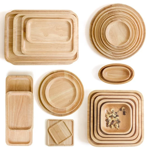 

Amazon hotselling natural wood serving trays wooden dinning plate tableware for household and restaurants