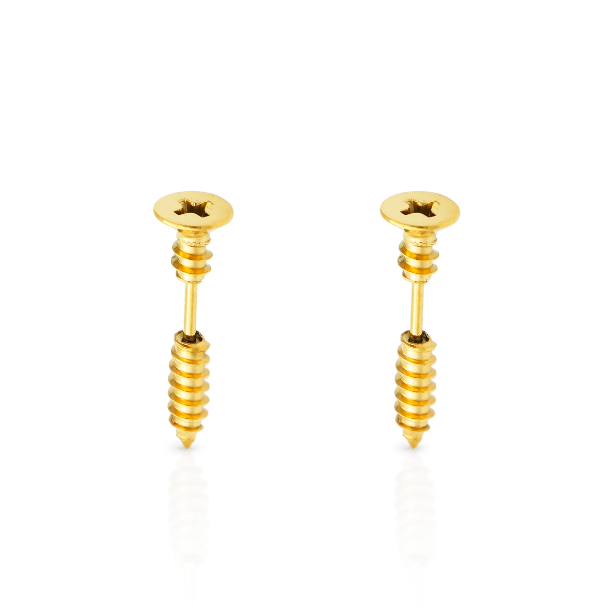 

Chris April new design in stock 316L stainless steel PVD gold plated simple screw piercing stud men earrings