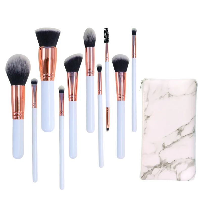 

HZM 10 Pieces Custom White free sample vegan private label Marble bag maquillaje Brochas make up brushes makeup brush set, White maquillaje